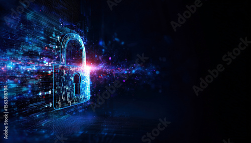 This vivid image illustrates a digital lock symbolizing cybersecurity.