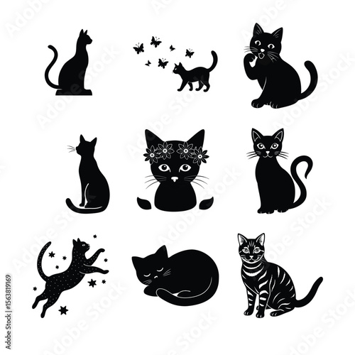 set of cats silhouettes