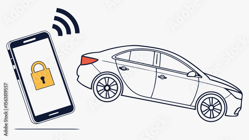 Smart Car Remote Locking System with Smartphone App and Digital Key Technology Illustration
