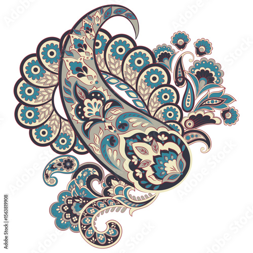 Isolated Vector Floral Paisley. Asian Arabian greeting card design