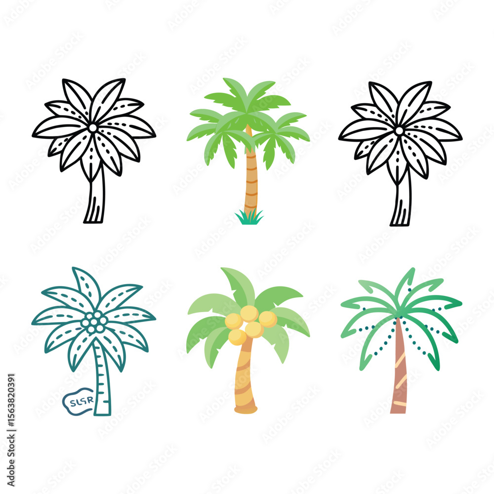 Obraz premium Collection of colorful palm tree illustrations