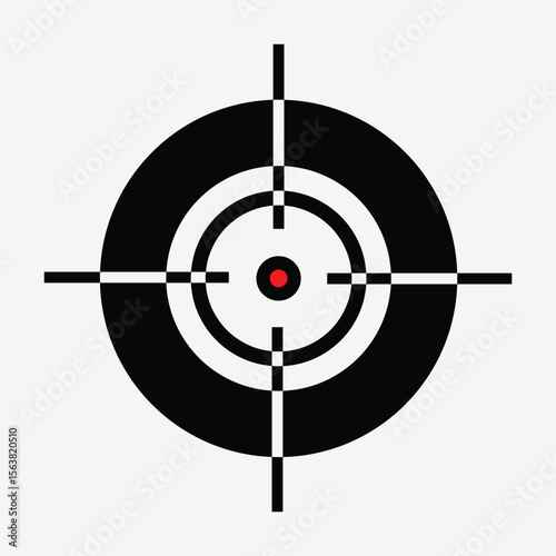 Simple flat target icon with concentric black and white circles, centered red dot, and crosshairs. Minimalist, geometric design with top-down view and no background.