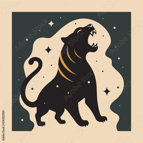 Tiger Roaring Beneath Starry Sky Silhouette
