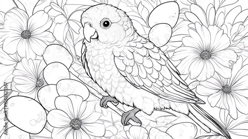 Wallpaper Mural Parrot Coloring Page, Floral Background (2) Torontodigital.ca