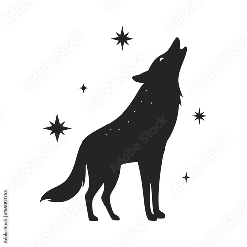 Starry Sky Wolf Howling Silhouette