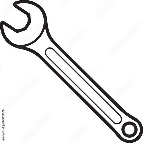 Black and white line drawing of a single open end wrench tool hardware