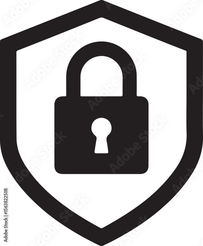 Black security shield with padlock icon protection
