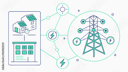 Renewable Energy Grid: Solar Power Transmission Illustration
