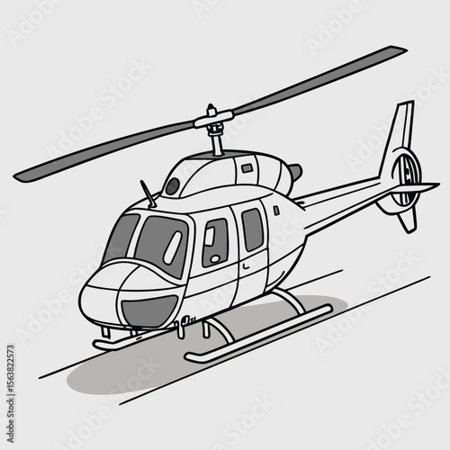 Cartoon Illustration of a Helicopter Preparing to Takeoff with Landing Gear