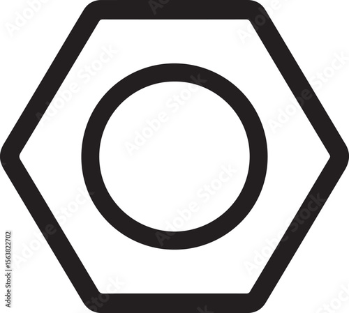 Hexagonal nut icon with circular center symbol fastener