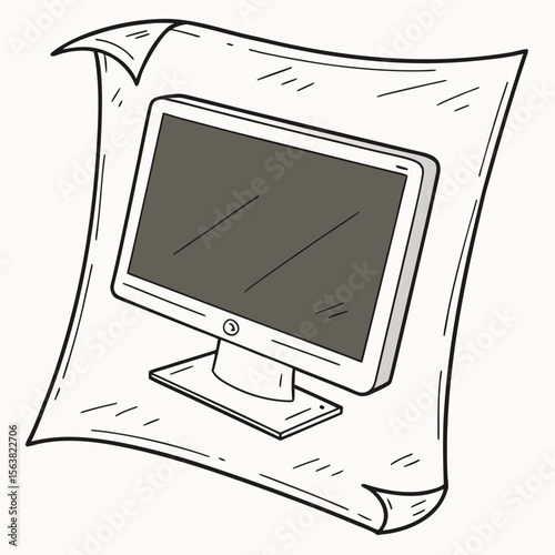 Handdrawn computer monitor on a stylized paper background with sketch style
