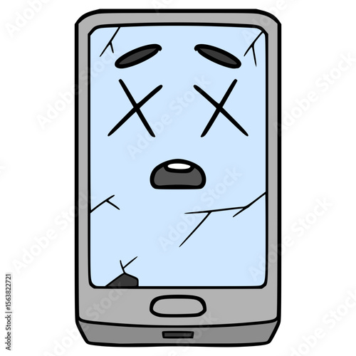 broken smartphone character illustration hand drawn isolated vector