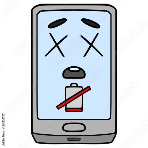low battery smartphone character illustration hand drawn isolated vector