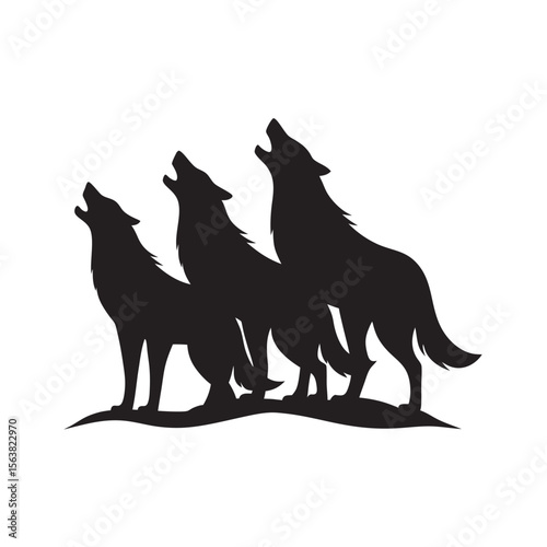 Pack Of Wolves Howling Together Silhouette