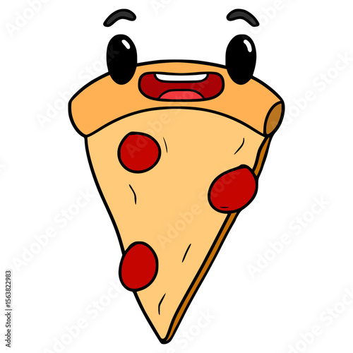 slice pizza character illustration hand drawn isolated vector