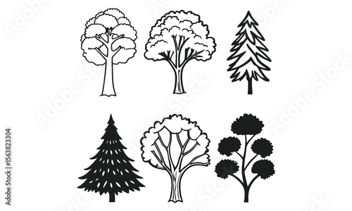 Collection of Hand-drawn Tree Sketches in Black and White