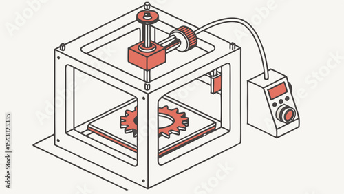 3D Printer Constructing a Gear: Illustrated Technology