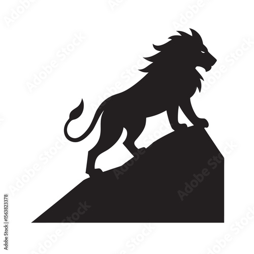 Lion Walking Uphill Strong Pose Silhouette