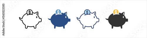 Piggy Bank Icon Set Multiple Style Collection
