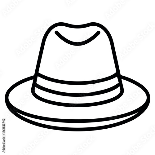 Minimalist Fedora Hat Outline – Vector Line Art Illustration – Classic Fashion Accessory Icon for Vintage Style, Costume Design, Apparel Branding, and Stylish Graphic Projects

