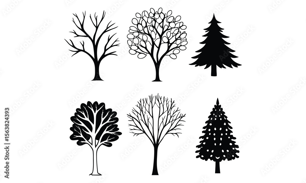 Fototapeta premium Collection of Hand-drawn Tree Sketches in Black and White