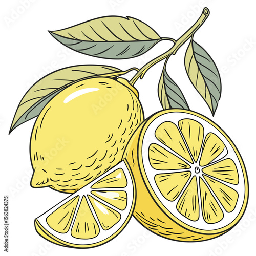 Fresh and Vibrant Lemon Branch with Slices for a Zesty Design