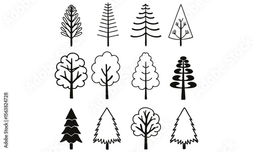 Collection of Hand-drawn Tree Sketches in Black and White