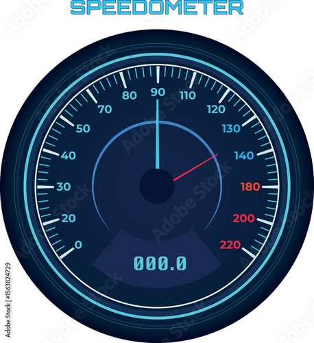 Speedometer element with transparent backgroundl. Futuristic speedometer of transportation with blue arrow concept for vehicle, car, driving, design. Blue. Vector.