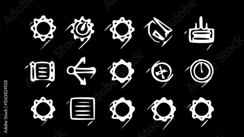 Hand-Drawn Icon Set Sun, Gear, Time, Document, and More