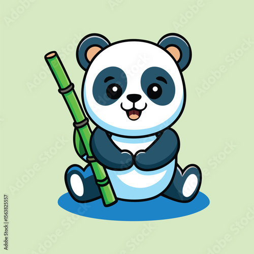 Cute cartoon panda holding bamboo stick vector illustration design