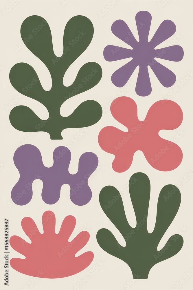 Obraz premium Modern Abstract Botanical Shapes Artwork 