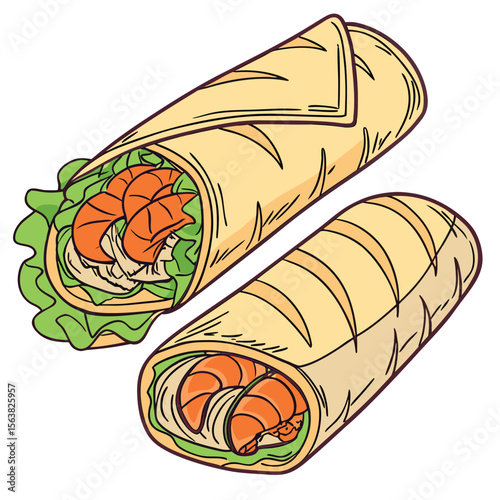 Two appetizing shrimp spring rolls ready to eat for a tasty meal