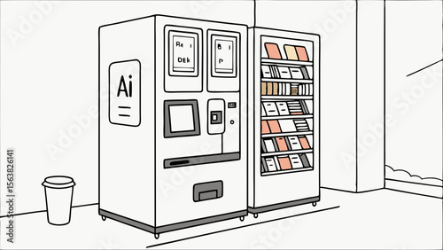 Automated Retail: Vending Machine Line Art Illustration