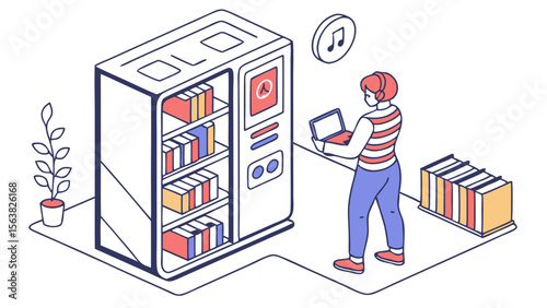 Digital Library Access: Isometric Illustration