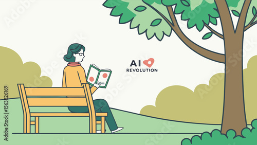 Serene Reading: Woman on Bench Under Tree