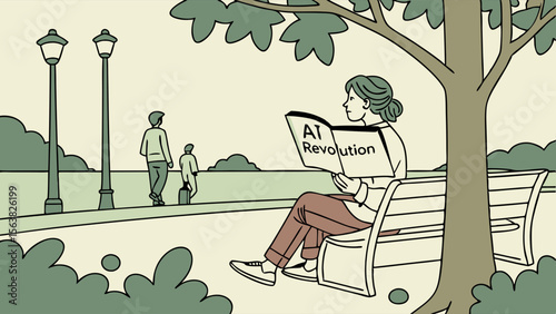 AI Revolution Reading in Park: Conceptual Illustration