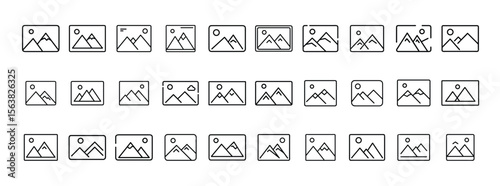 Image, gallery, photo, landscape, media – thin line web icon set. Outline icons collection. Simple vector illustration.