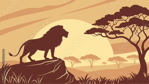 Lion King Silhouette: African Savannah at Sunset