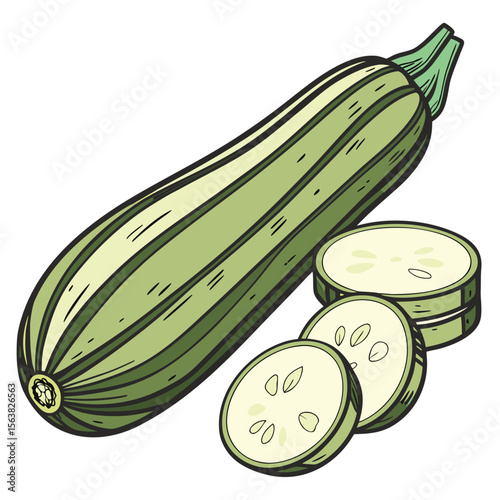Fresh green zucchini with slices, a healthy and organic vegetable image