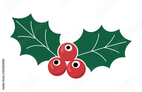 Festive Holly Branch with Red Berries, Perfect for Christmas Design
