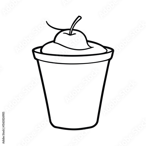 yogurt cup with fruit line art sketch