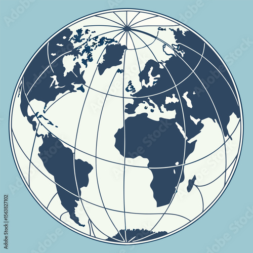 Stylized Blue and White Globe Projection Featuring Major Continents of the World