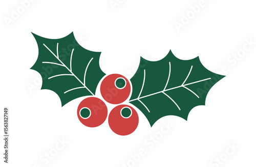 Festive Holly Branch with Red Berries, Perfect for Christmas Design