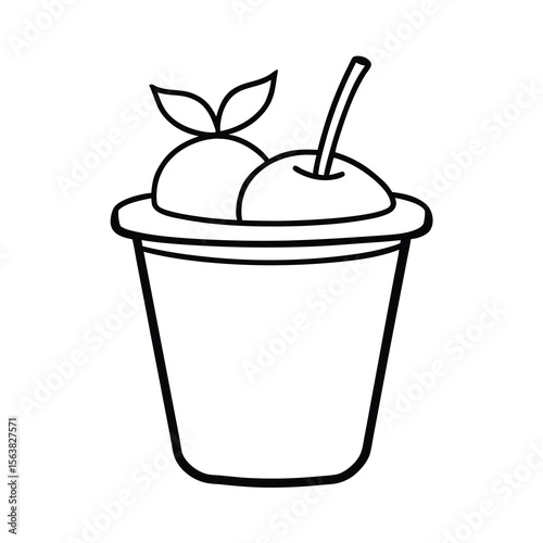 yogurt cup with fruit line art sketch