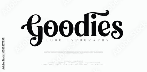 Goodies, elegant vintage alphabet logo. Minimal modern urban fonts for logo, brand etc. Typography typeface uppercase lowercase and number. vector illustration