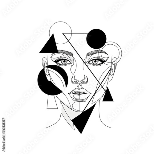 Geometric Abstract Female Portrait – Minimalist Line Art
