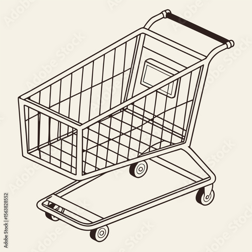 Empty metal supermarket shopping cart isolated on a white background, ready for your retail business or online commerce illustration