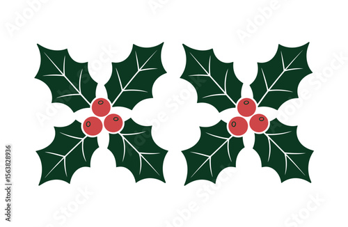 Festive Holly Branch with Red Berries, Perfect for Christmas Design