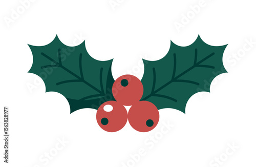 Festive Holly Branch with Red Berries, Perfect for Christmas Design