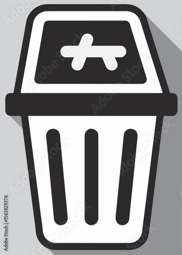 
A simple, dark-toned trash bin icon with a long shadow, indicating deletion, removal, or waste disposal.